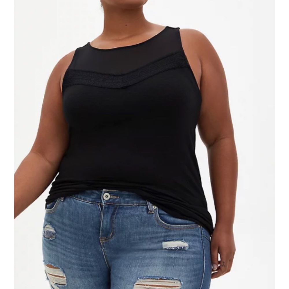 🆕 Super Soft Black Mesh Yoke Tank Top 4 4X 26 NWT